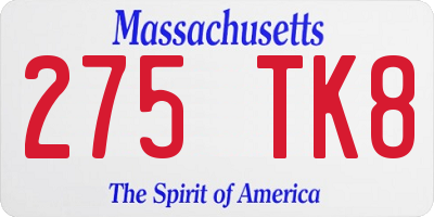 MA license plate 275TK8