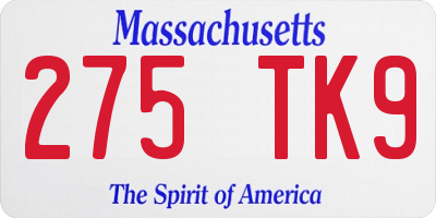 MA license plate 275TK9