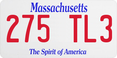 MA license plate 275TL3