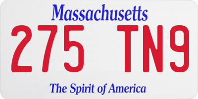 MA license plate 275TN9