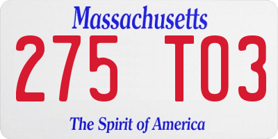 MA license plate 275TO3