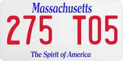MA license plate 275TO5