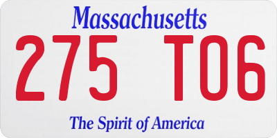MA license plate 275TO6
