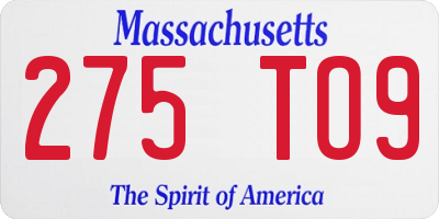 MA license plate 275TO9