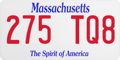 MA license plate 275TQ8