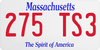 MA license plate 275TS3