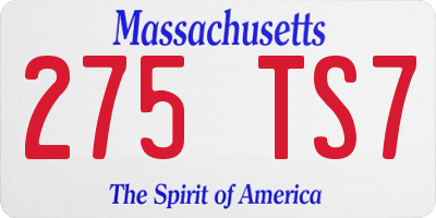MA license plate 275TS7
