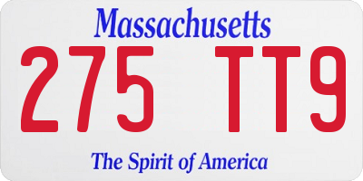 MA license plate 275TT9