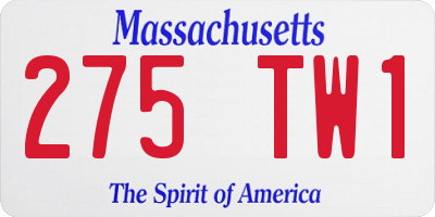 MA license plate 275TW1