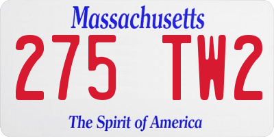MA license plate 275TW2