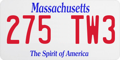 MA license plate 275TW3