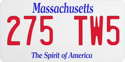 MA license plate 275TW5