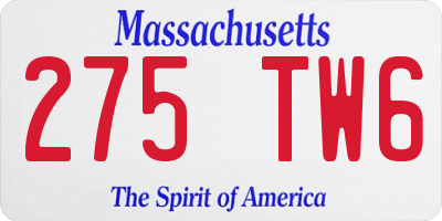 MA license plate 275TW6
