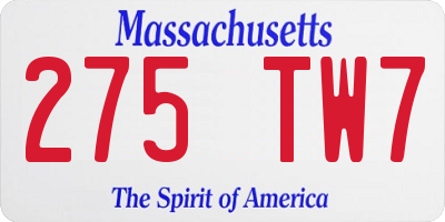 MA license plate 275TW7