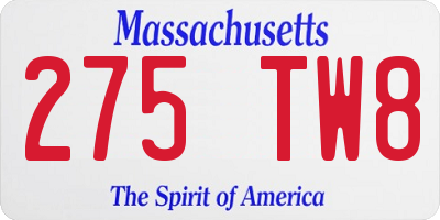MA license plate 275TW8