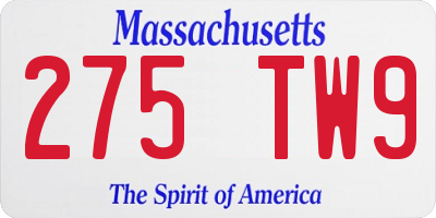 MA license plate 275TW9
