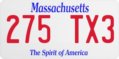 MA license plate 275TX3