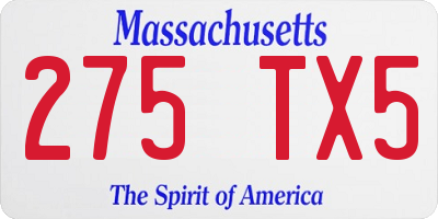 MA license plate 275TX5
