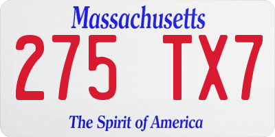 MA license plate 275TX7