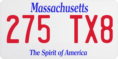 MA license plate 275TX8