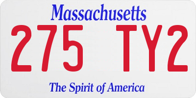 MA license plate 275TY2