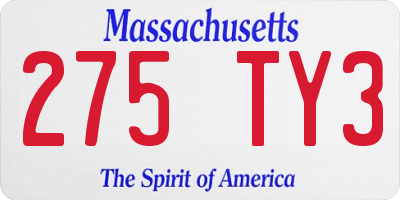 MA license plate 275TY3