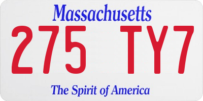 MA license plate 275TY7