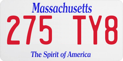 MA license plate 275TY8