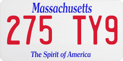 MA license plate 275TY9
