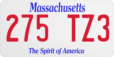 MA license plate 275TZ3