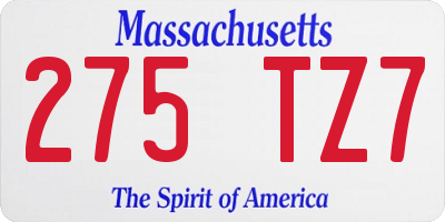 MA license plate 275TZ7