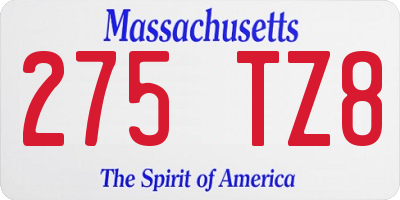 MA license plate 275TZ8