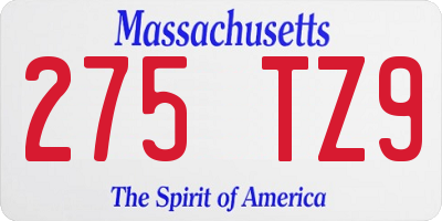 MA license plate 275TZ9