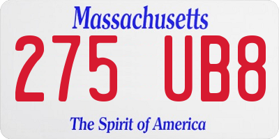 MA license plate 275UB8