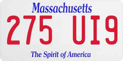 MA license plate 275UI9