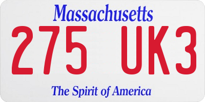 MA license plate 275UK3