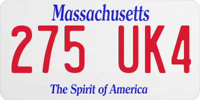 MA license plate 275UK4