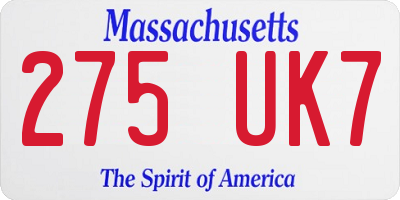MA license plate 275UK7