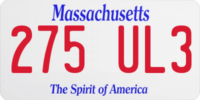 MA license plate 275UL3