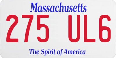 MA license plate 275UL6