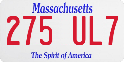 MA license plate 275UL7