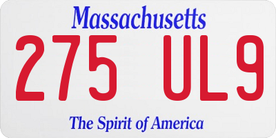 MA license plate 275UL9