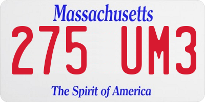 MA license plate 275UM3
