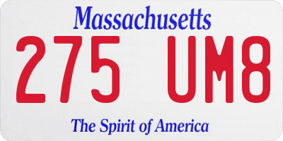 MA license plate 275UM8