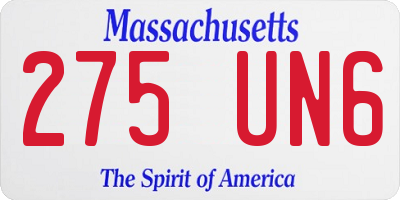 MA license plate 275UN6