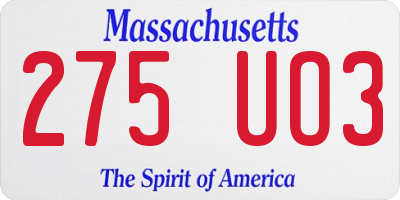MA license plate 275UO3
