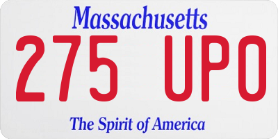 MA license plate 275UP0