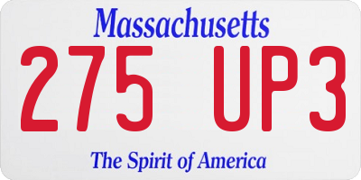 MA license plate 275UP3