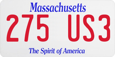 MA license plate 275US3