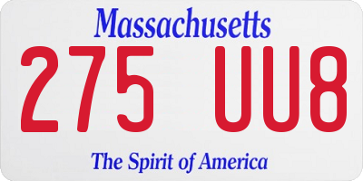 MA license plate 275UU8